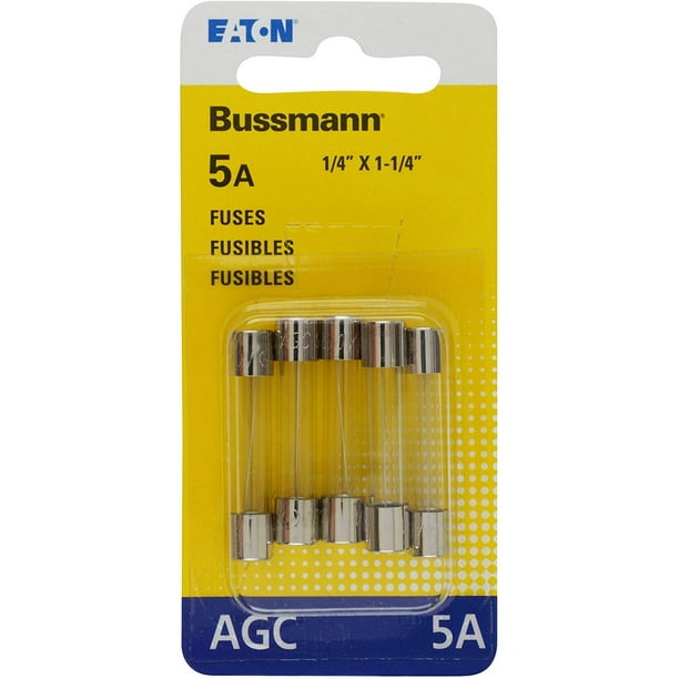 Pack of 5 Bussmann AGC-5 Fuse 5A 250V Buss AGC5 